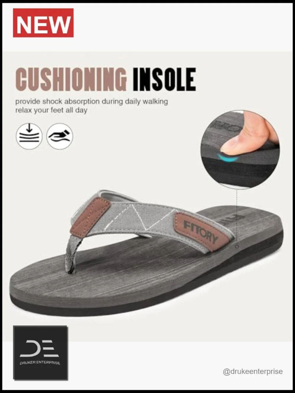 Men's Flip Flops Thong Sandals Arch Support Slip Resistant Beach Walking